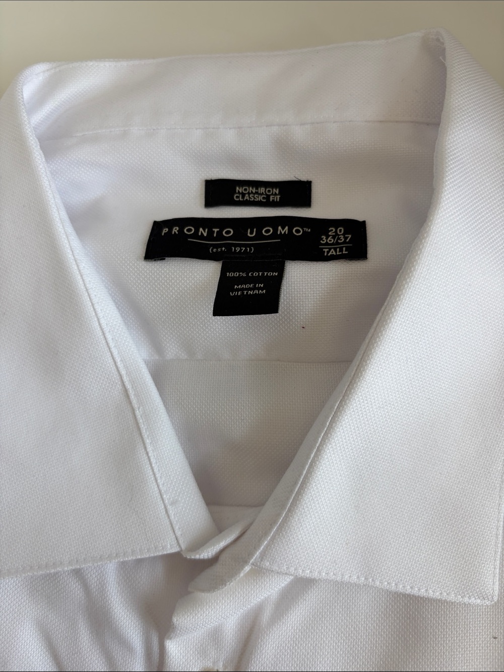 Pronto Uomo White Classic Fit Dress Shirt 20 36/37 Tall cotton